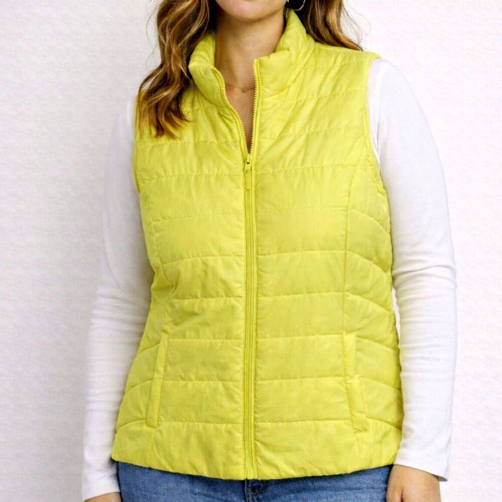 Aeropostale Neon Yellow Puffer Vest Women’s XL Zip Front Lightweight Quilted